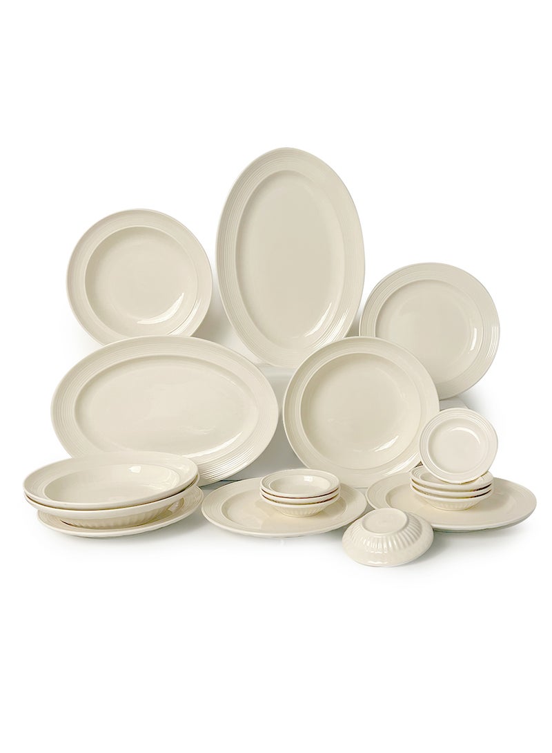 طقم عشاء من ١٨ قطعة، طقم هدايا، أدوات مائدة سيراميك كلاسيكية أنيقة، آمنة للاستخدام في غسالة الصحون والميكروويف، أبيض - Image 1